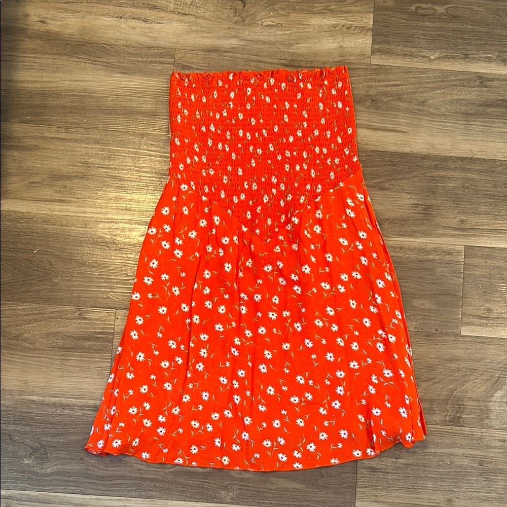 Love Fire Orange White Strapless A-line Dress
